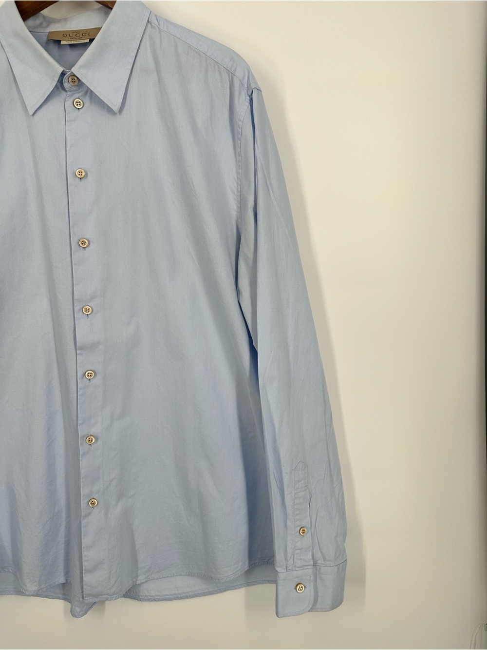 GUCCI French Cuff Vintage Pointed Collar Uniform Staff Dress Shirt Light Blue - Picture 6 of 12